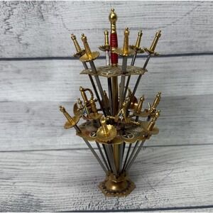 Toledo Mini Swords (18) Cocktail Picks Appetizer Skewer 2-Tier Stand Vintage MCM